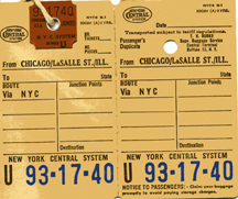 NYC CHICAGO-LASALLE ST. BAGGAGE TICKET